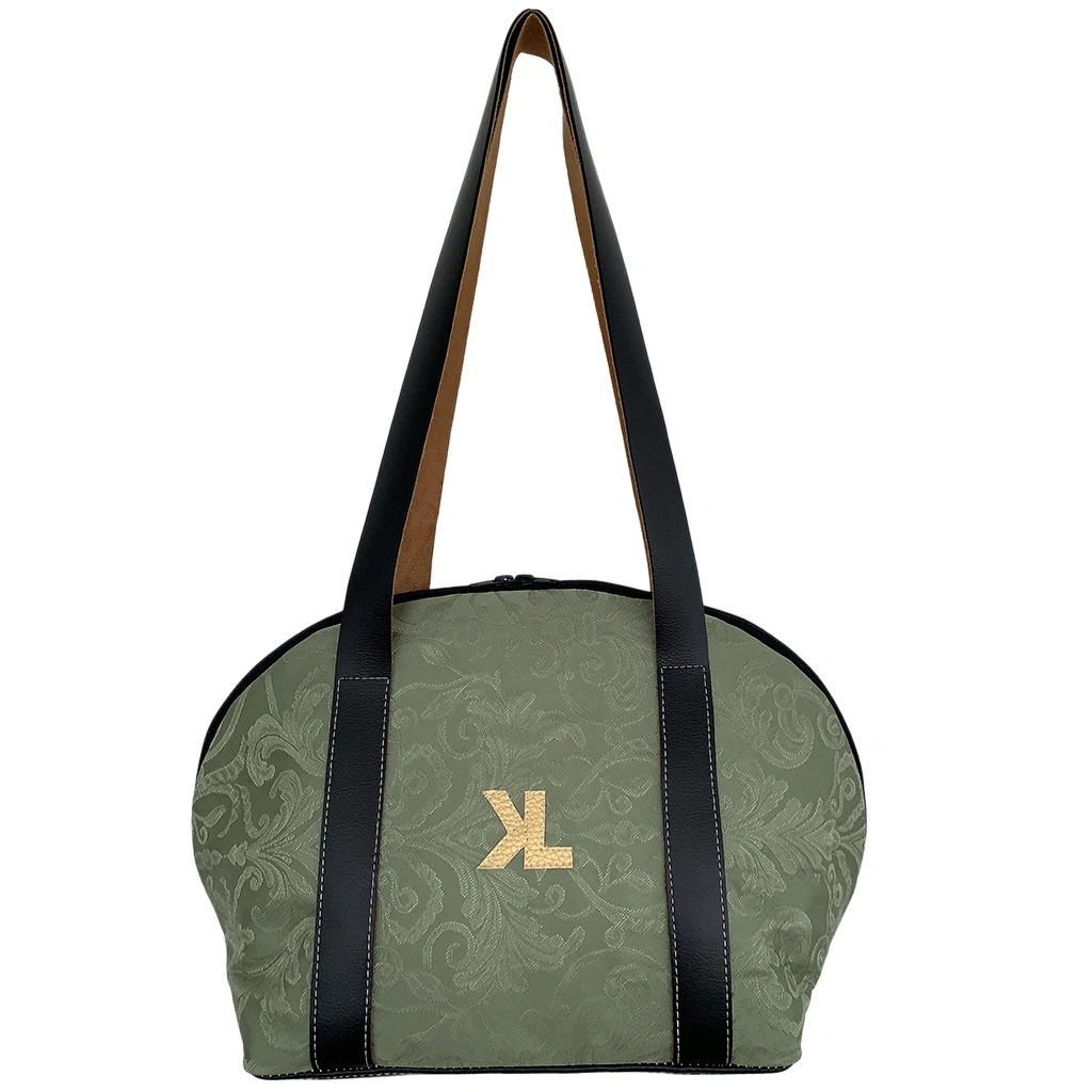 Sac à main artisanal KIMA CHIC en jacquard vert avec anses noires – vue face