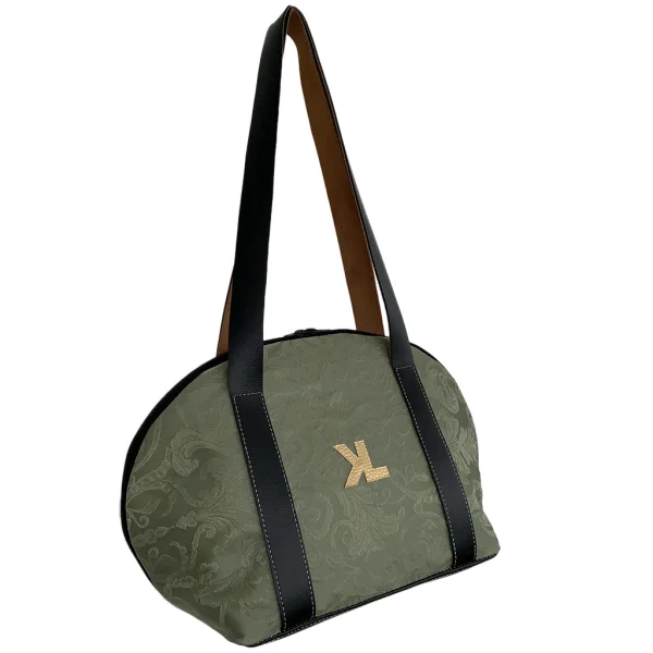 Kima Chic 12 Sac à main artisanal KIMA CHIC en jacquard vert avec anses noires – vue gauche
