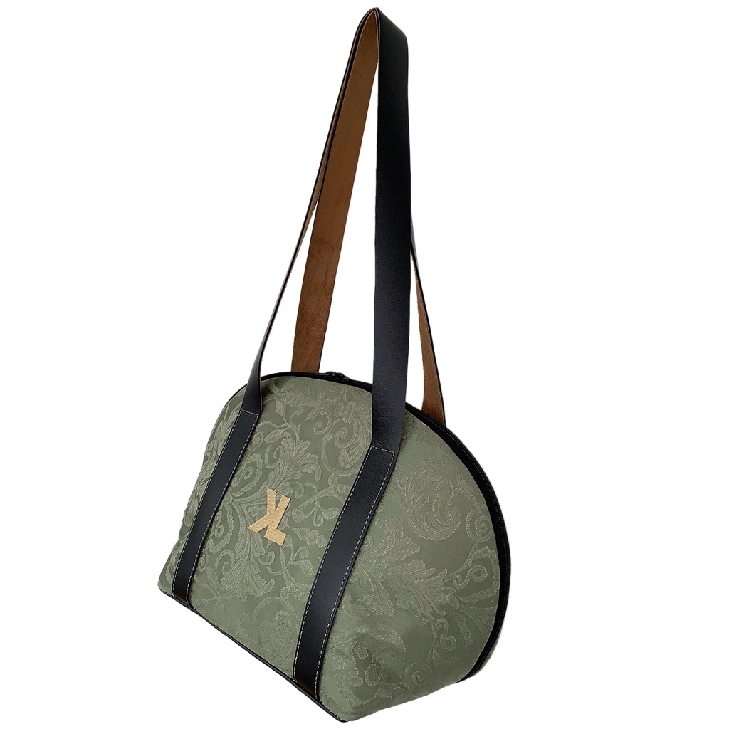 Kima Chic 5 Sac à main artisanal KIMA CHIC en jacquard vert avec anses noires – vue droite